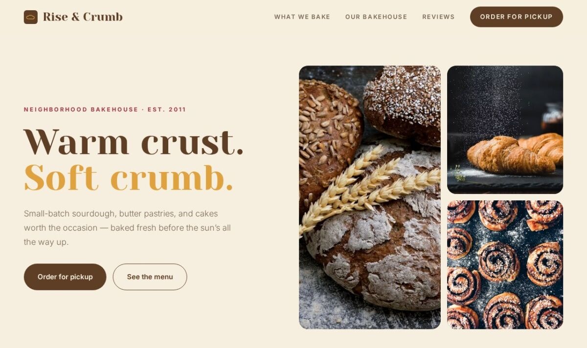 Rise & Crumb Bakehouse website design — concept by Pittsburgh IT
